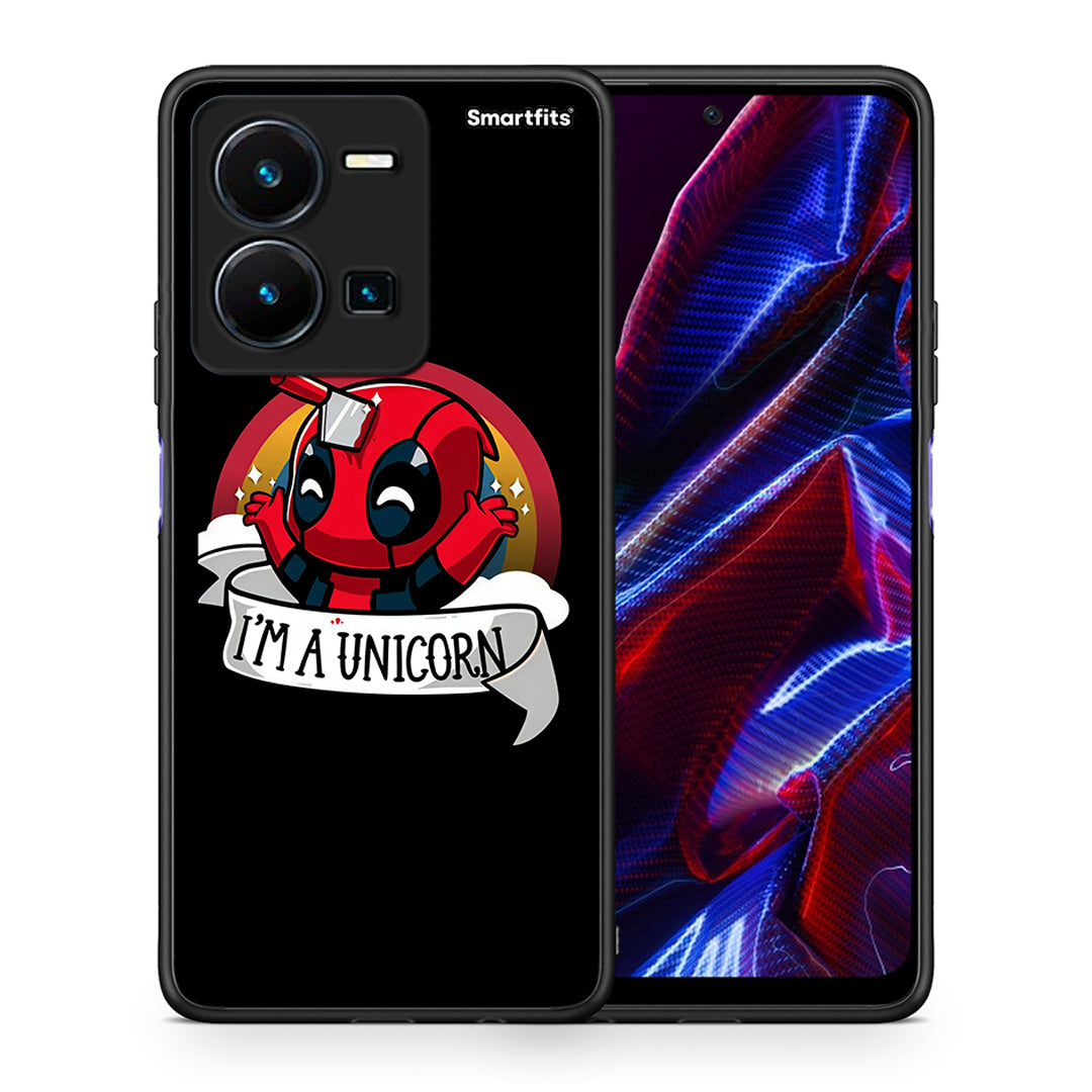 Θήκη Vivo Y35 5G Unicorn Deadpool από τη Smartfits με σχέδιο στο πίσω μέρος και μαύρο περίβλημα | Vivo Y35 5G Unicorn Deadpool case with colorful back and black bezels