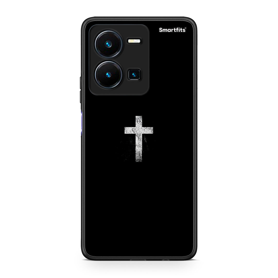 Vivo Y35 5G White Cross θήκη από τη Smartfits με σχέδιο στο πίσω μέρος και μαύρο περίβλημα | Smartphone case with colorful back and black bezels by Smartfits