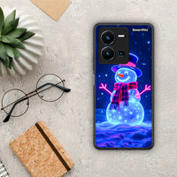 Thumbnail for Θήκη Vivo Y35 Christmas Neon Snowman από τη Smartfits με σχέδιο στο πίσω μέρος και μαύρο περίβλημα | Vivo Y35 Christmas Neon Snowman Case with Colorful Back and Black Bezels