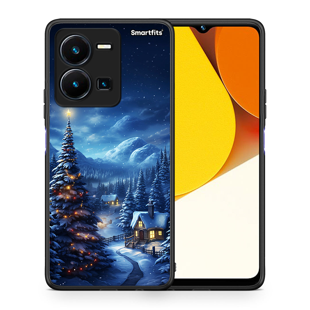 Θήκη Vivo Y35 Christmas Scenery από τη Smartfits με σχέδιο στο πίσω μέρος και μαύρο περίβλημα | Vivo Y35 Christmas Scenery Case with Colorful Back and Black Bezels