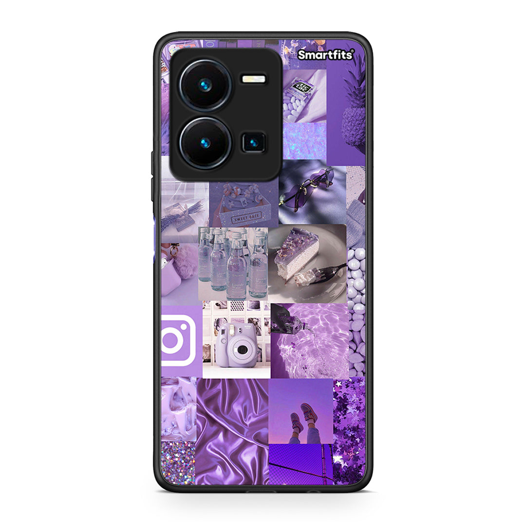 Θήκη Vivo Y35 Purple Aesthetic Collage από τη Smartfits με σχέδιο στο πίσω μέρος και μαύρο περίβλημα | Vivo Y35 Purple Aesthetic Collage Case with Colorful Back and Black Bezels