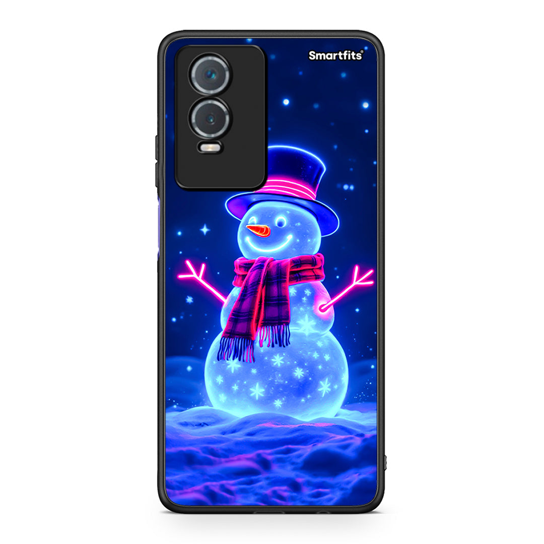 Vivo Y76 5G / Y76s / Y74s Christmas Neon Snowman θήκη από τη Smartfits με σχέδιο στο πίσω μέρος και μαύρο περίβλημα | Smartphone case with colorful back and black bezels by Smartfits