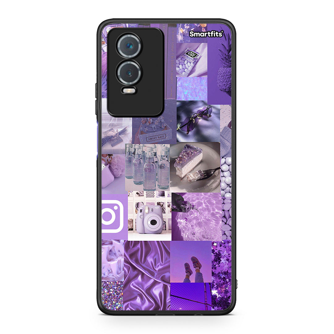 Vivo Y76 5G / Y76s / Y74s Purple Aesthetic Collage θήκη από τη Smartfits με σχέδιο στο πίσω μέρος και μαύρο περίβλημα | Smartphone case with colorful back and black bezels by Smartfits