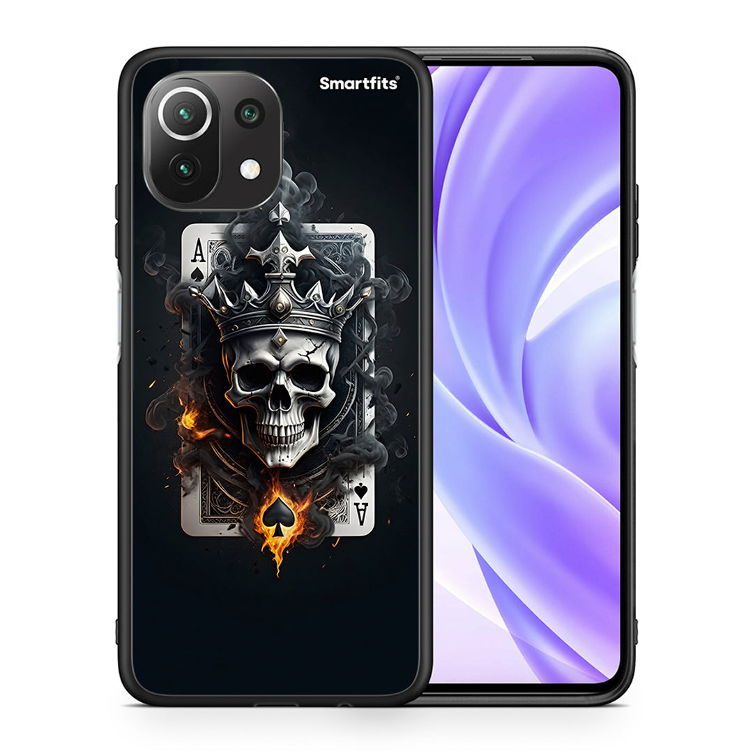 Θήκη Xiaomi 11 Lite/Mi 11 Lite Skull King Ace από τη Smartfits με σχέδιο στο πίσω μέρος και μαύρο περίβλημα | Xiaomi 11 Lite/Mi 11 Lite Skull King Ace case with colorful back and black bezels