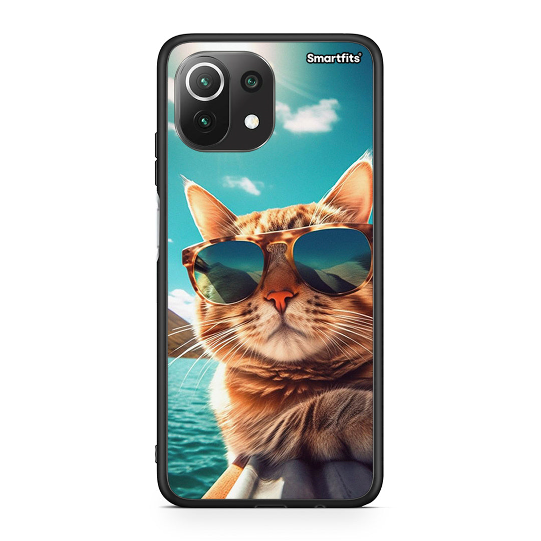 Xiaomi 11 Lite/Mi 11 Lite Summer Cat θήκη από τη Smartfits με σχέδιο στο πίσω μέρος και μαύρο περίβλημα | Smartphone case with colorful back and black bezels by Smartfits