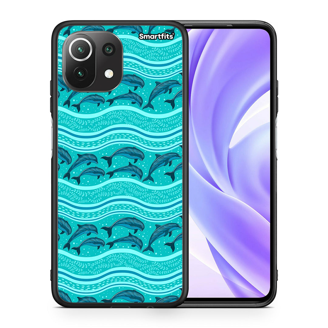 Θήκη Xiaomi 11 Lite/Mi 11 Lite Swimming Dolphins από τη Smartfits με σχέδιο στο πίσω μέρος και μαύρο περίβλημα | Xiaomi 11 Lite/Mi 11 Lite Swimming Dolphins case with colorful back and black bezels