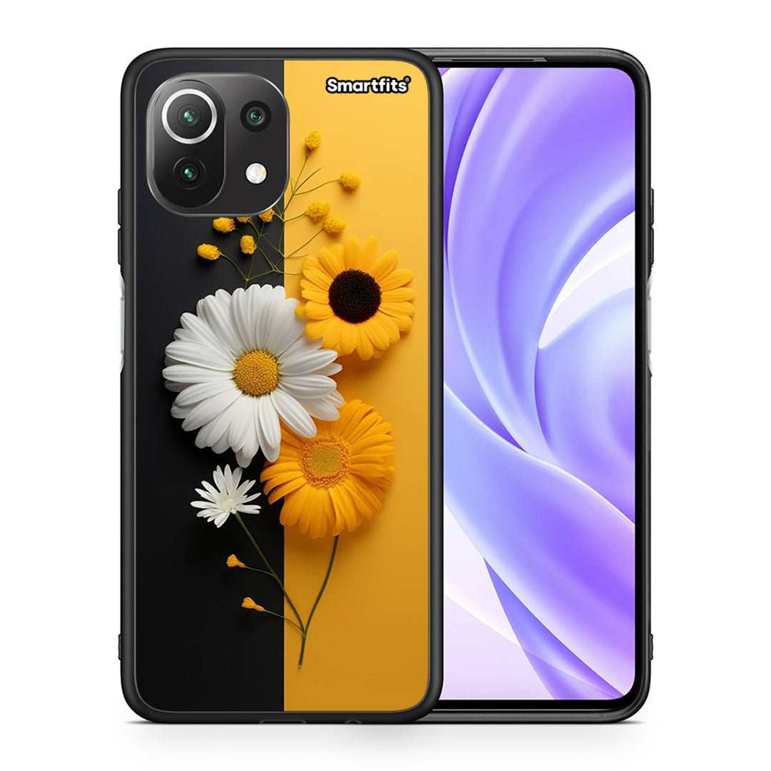 Θήκη Xiaomi 11 Lite/Mi 11 Lite Yellow Daisies από τη Smartfits με σχέδιο στο πίσω μέρος και μαύρο περίβλημα | Xiaomi 11 Lite/Mi 11 Lite Yellow Daisies case with colorful back and black bezels