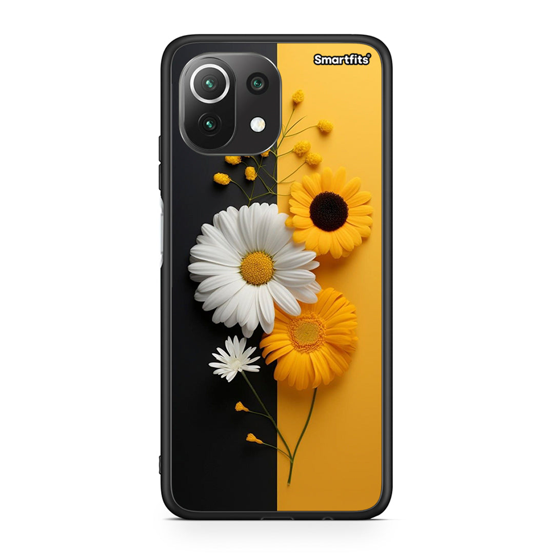 Xiaomi 11 Lite/Mi 11 Lite Yellow Daisies θήκη από τη Smartfits με σχέδιο στο πίσω μέρος και μαύρο περίβλημα | Smartphone case with colorful back and black bezels by Smartfits