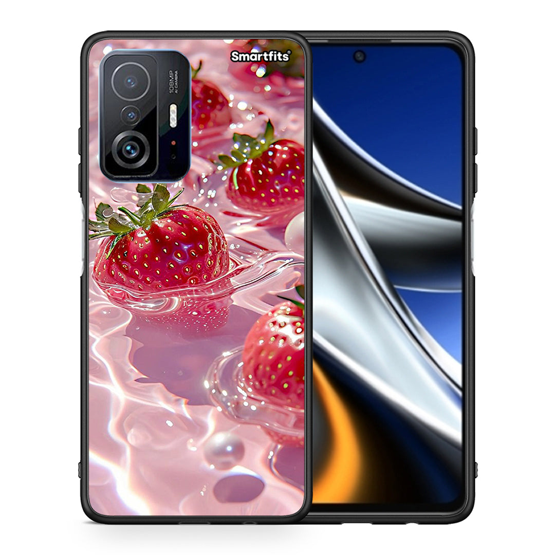 Θήκη Xiaomi 11T/11T Pro Juicy Strawberries από τη Smartfits με σχέδιο στο πίσω μέρος και μαύρο περίβλημα | Xiaomi 11T/11T Pro Juicy Strawberries case with colorful back and black bezels