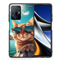 Thumbnail for Θήκη Xiaomi 11T/11T Pro Summer Cat από τη Smartfits με σχέδιο στο πίσω μέρος και μαύρο περίβλημα | Xiaomi 11T/11T Pro Summer Cat case with colorful back and black bezels