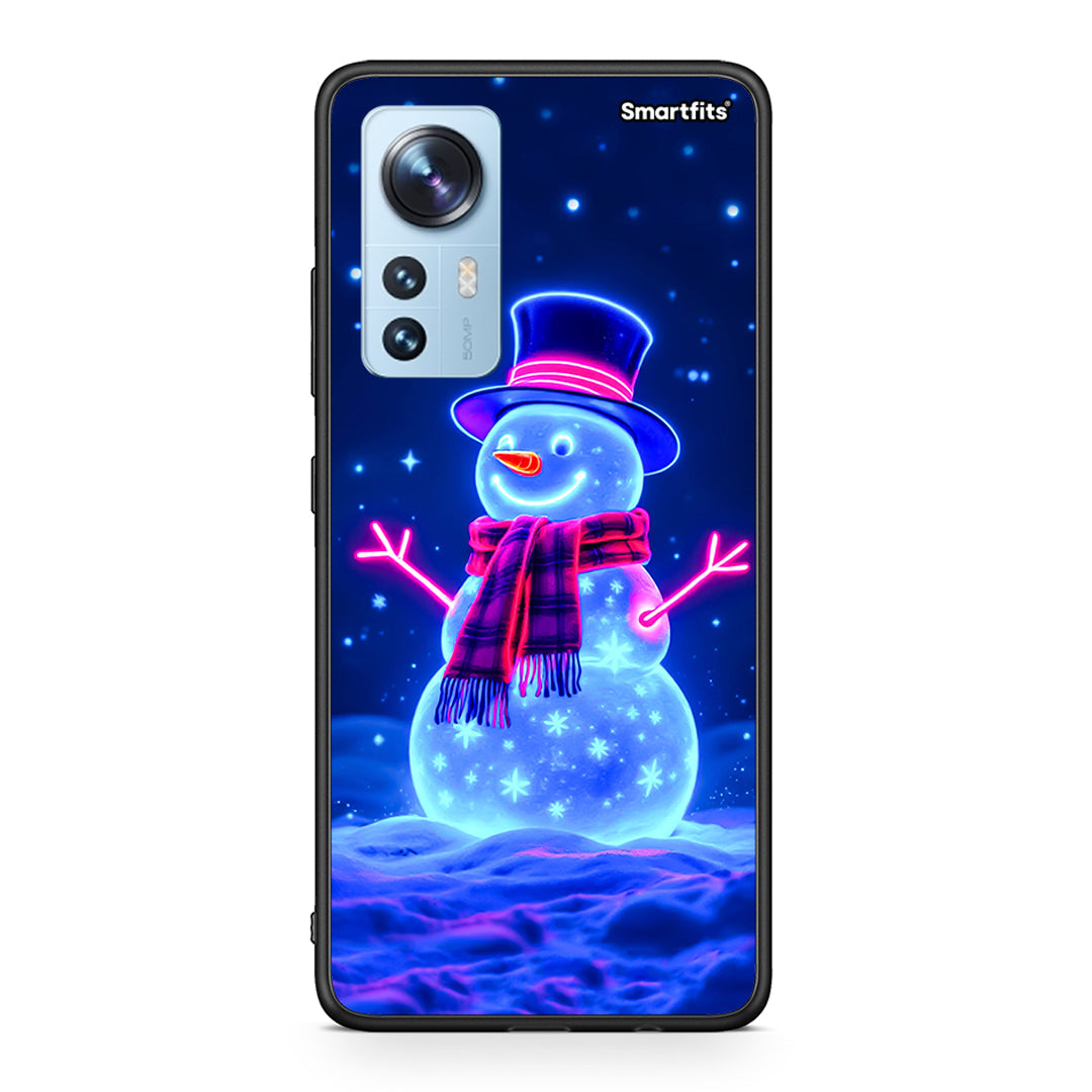 Xiaomi 12/12X 5G Christmas Neon Snowman θήκη από τη Smartfits με σχέδιο στο πίσω μέρος και μαύρο περίβλημα | Smartphone case with colorful back and black bezels by Smartfits