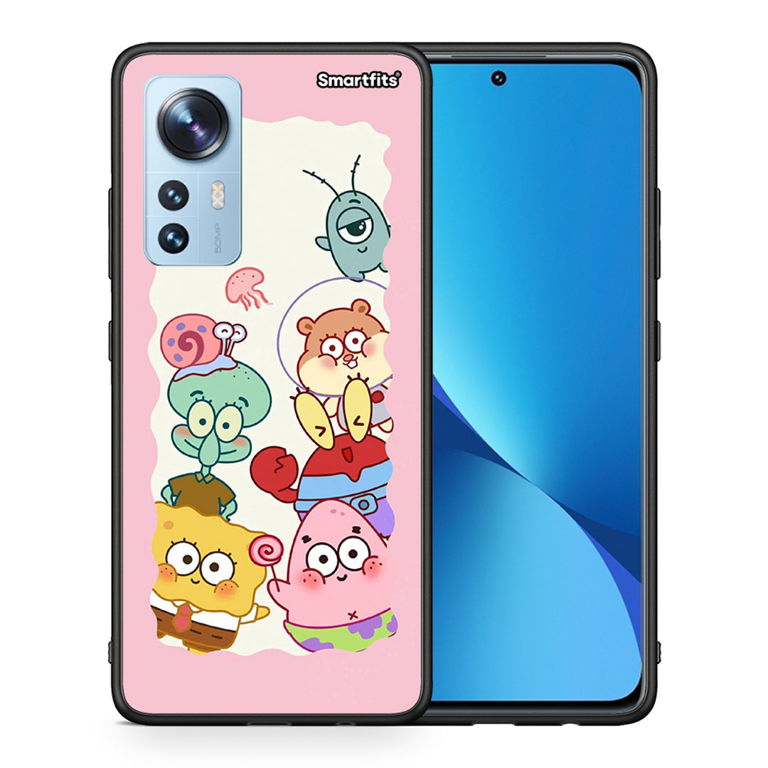 Θήκη Xiaomi 12/12X 5G Cute Companion από τη Smartfits με σχέδιο στο πίσω μέρος και μαύρο περίβλημα | Xiaomi 12/12X 5G Cute Companion case with colorful back and black bezels