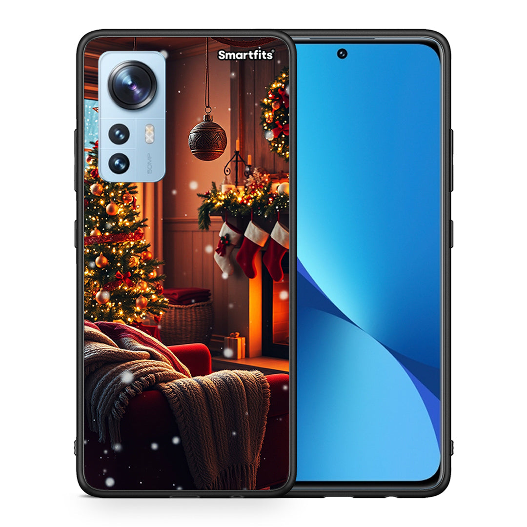 Θήκη Xiaomi 12/12X 5G Home For Christmas από τη Smartfits με σχέδιο στο πίσω μέρος και μαύρο περίβλημα | Xiaomi 12/12X 5G Home For Christmas case with colorful back and black bezels