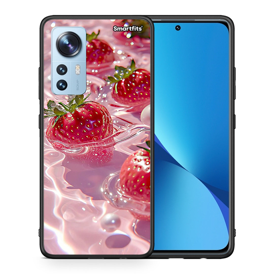 Θήκη Xiaomi 12/12X 5G Juicy Strawberries από τη Smartfits με σχέδιο στο πίσω μέρος και μαύρο περίβλημα | Xiaomi 12/12X 5G Juicy Strawberries case with colorful back and black bezels