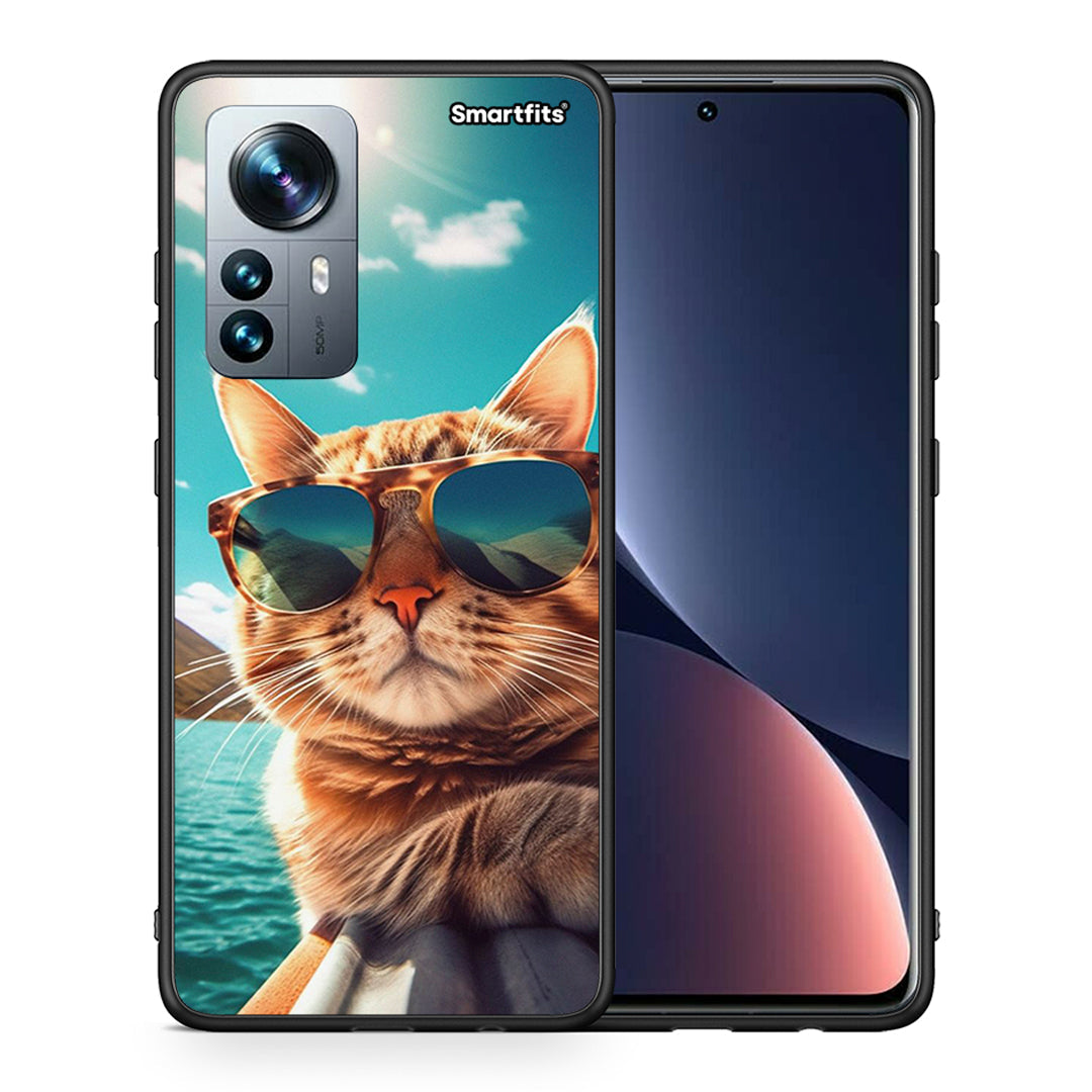 Θήκη Xiaomi 12 Pro Summer Cat από τη Smartfits με σχέδιο στο πίσω μέρος και μαύρο περίβλημα | Xiaomi 12 Pro Summer Cat case with colorful back and black bezels