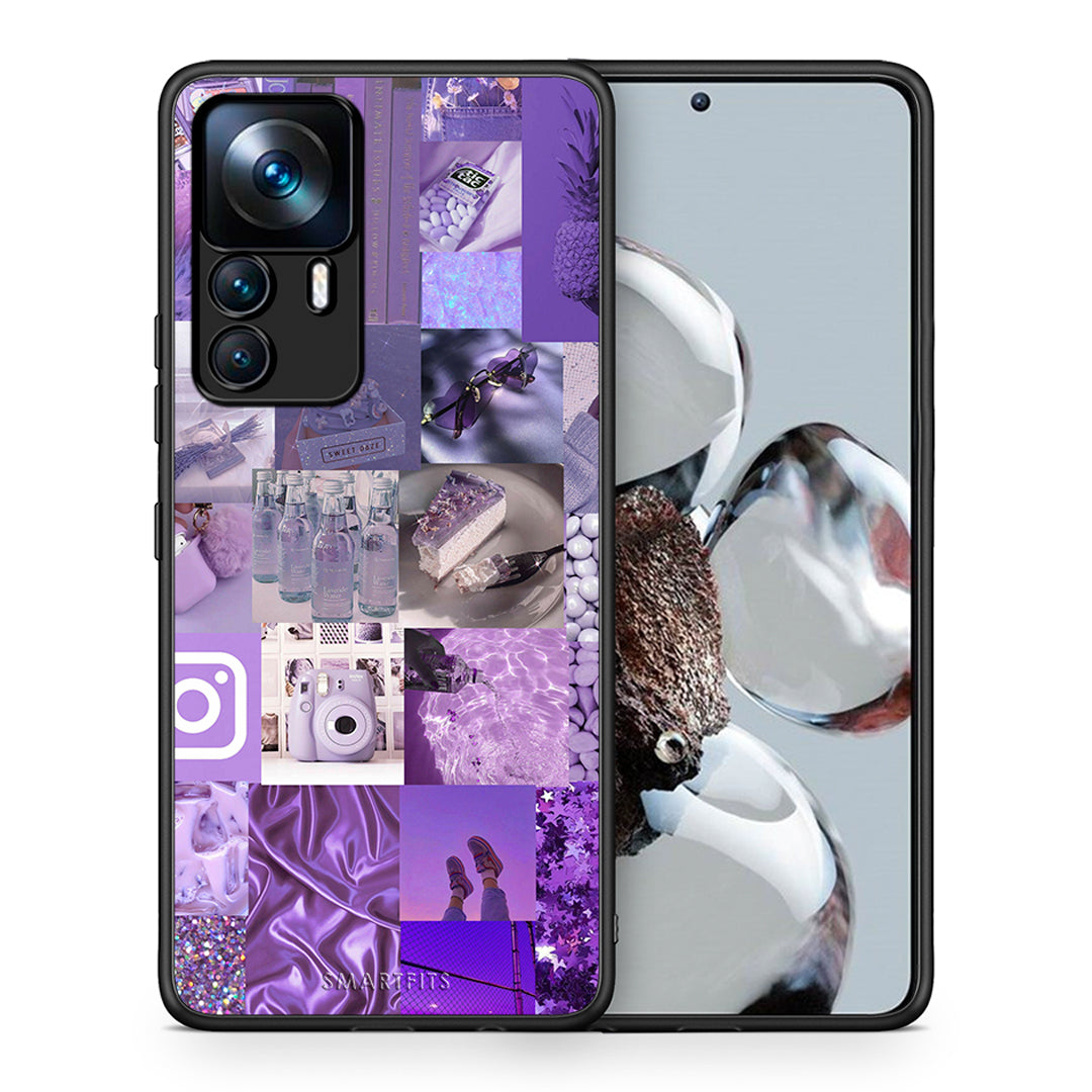 Θήκη Xiaomi 12T / K50 Ultra Purple Aesthetic Collage από τη Smartfits με σχέδιο στο πίσω μέρος και μαύρο περίβλημα | Xiaomi 12T / K50 Ultra Purple Aesthetic Collage case with colorful back and black bezels