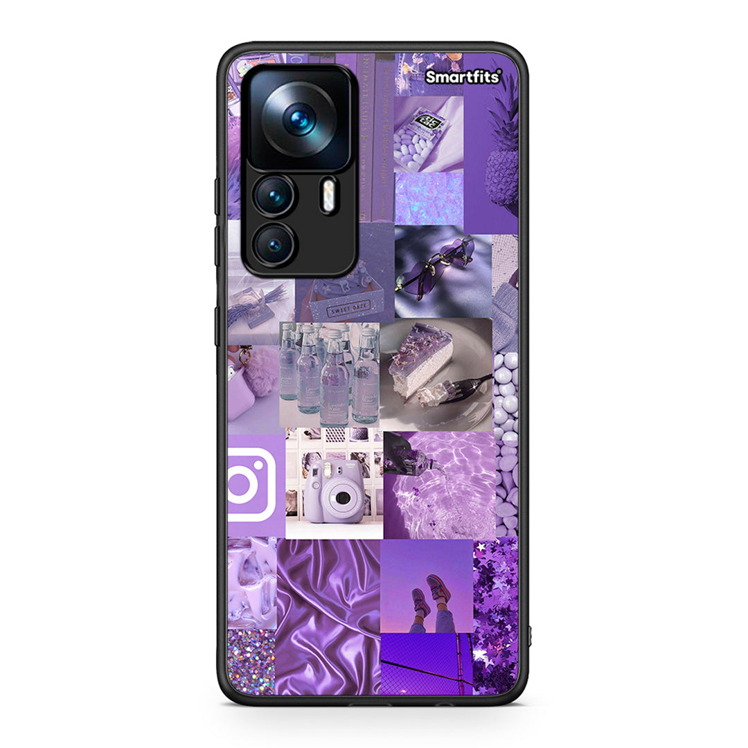 Xiaomi 12T / K50 Ultra Purple Aesthetic Collage θήκη από τη Smartfits με σχέδιο στο πίσω μέρος και μαύρο περίβλημα | Smartphone case with colorful back and black bezels by Smartfits