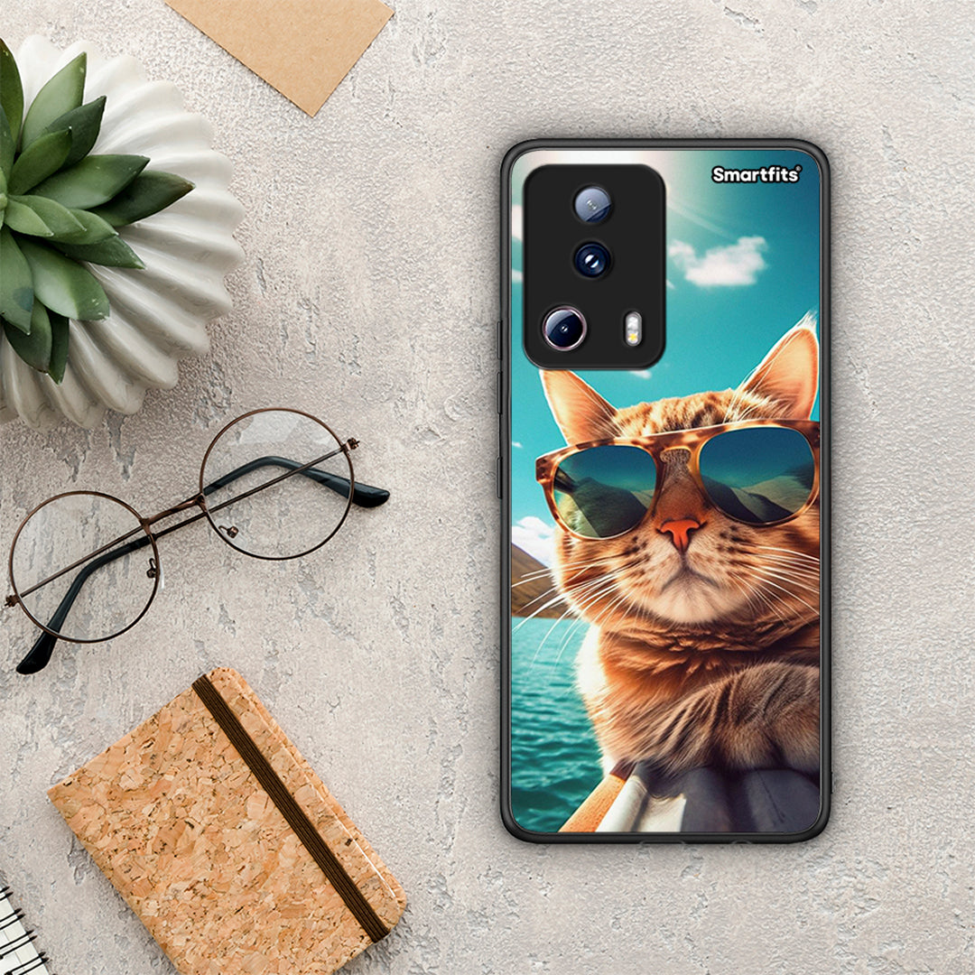 Θήκη Xiaomi 13 Lite 5G Summer Cat από τη Smartfits με σχέδιο στο πίσω μέρος και μαύρο περίβλημα | Xiaomi 13 Lite 5G Summer Cat Case with Colorful Back and Black Bezels