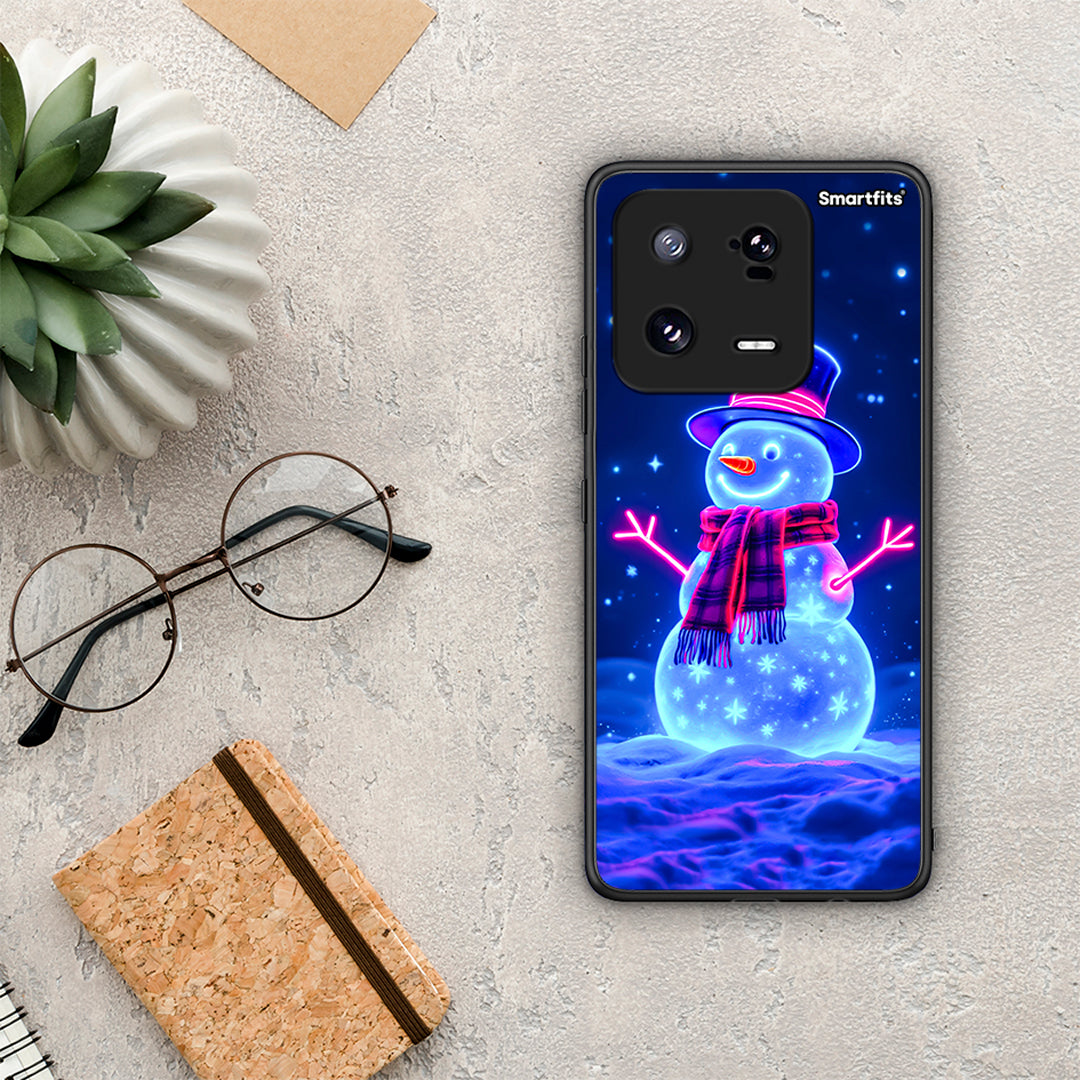 Θήκη Xiaomi 13 Pro Christmas Neon Snowman από τη Smartfits με σχέδιο στο πίσω μέρος και μαύρο περίβλημα | Xiaomi 13 Pro Christmas Neon Snowman Case with Colorful Back and Black Bezels