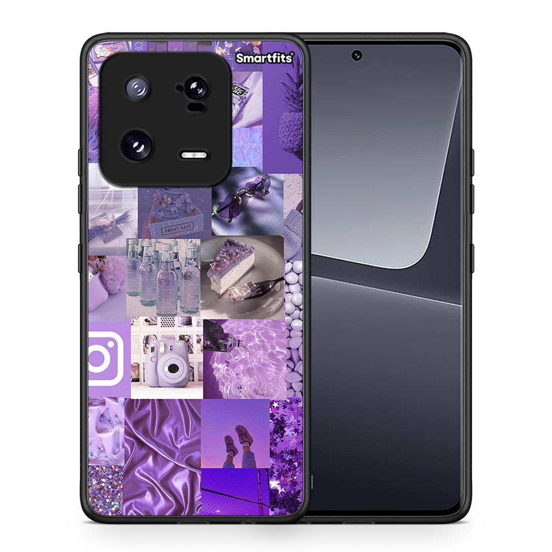 Θήκη Xiaomi 13 Pro Purple Aesthetic Collage από τη Smartfits με σχέδιο στο πίσω μέρος και μαύρο περίβλημα | Xiaomi 13 Pro Purple Aesthetic Collage Case with Colorful Back and Black Bezels