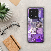 Thumbnail for Θήκη Xiaomi 13 Pro Purple Aesthetic Collage από τη Smartfits με σχέδιο στο πίσω μέρος και μαύρο περίβλημα | Xiaomi 13 Pro Purple Aesthetic Collage Case with Colorful Back and Black Bezels