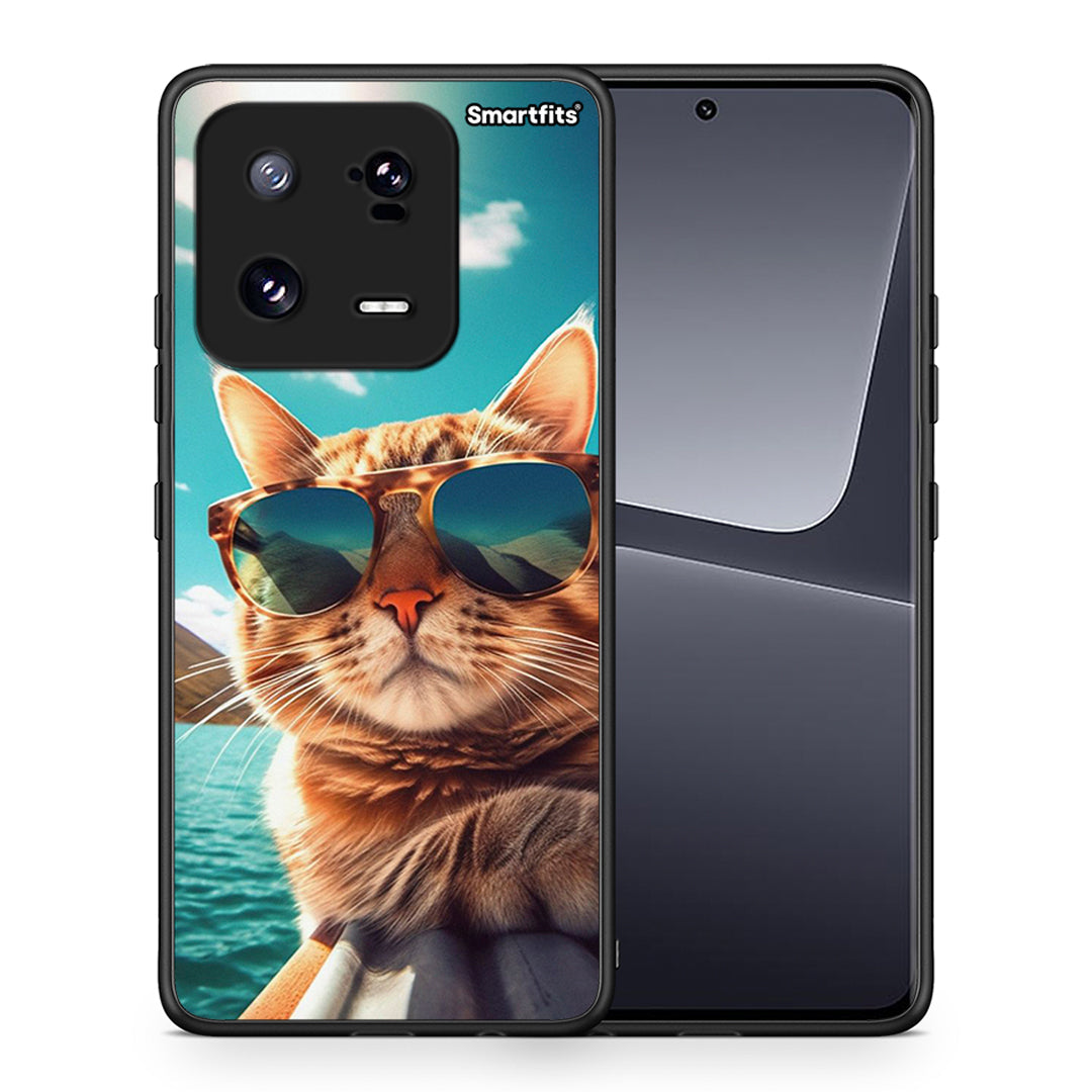 Θήκη Xiaomi 13 Pro Summer Cat από τη Smartfits με σχέδιο στο πίσω μέρος και μαύρο περίβλημα | Xiaomi 13 Pro Summer Cat Case with Colorful Back and Black Bezels