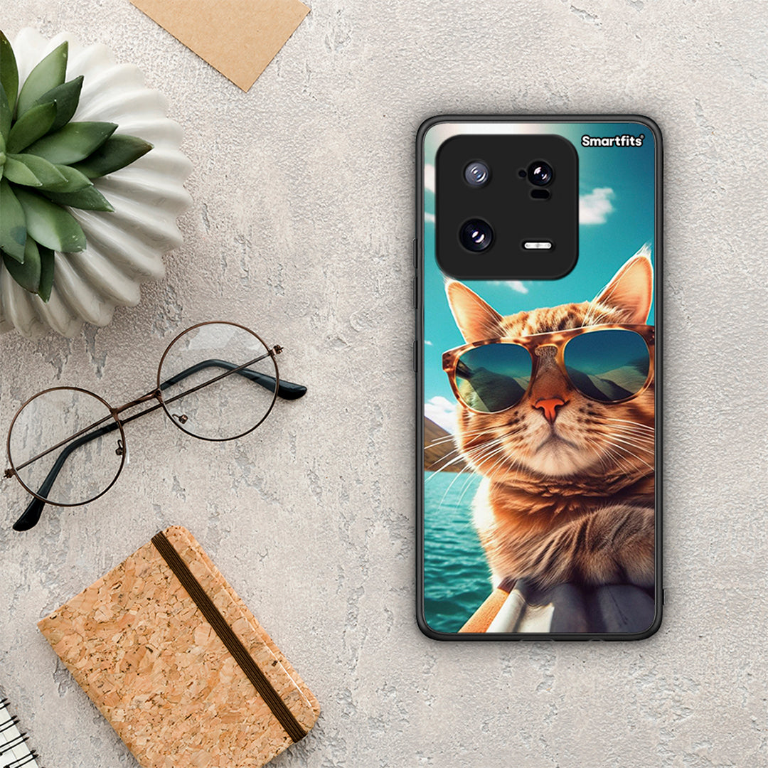 Θήκη Xiaomi 13 Pro Summer Cat από τη Smartfits με σχέδιο στο πίσω μέρος και μαύρο περίβλημα | Xiaomi 13 Pro Summer Cat Case with Colorful Back and Black Bezels