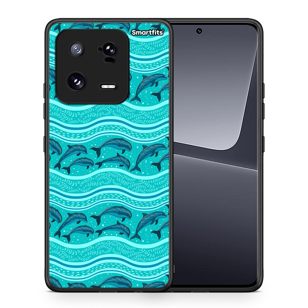 Θήκη Xiaomi 13 Pro Swimming Dolphins από τη Smartfits με σχέδιο στο πίσω μέρος και μαύρο περίβλημα | Xiaomi 13 Pro Swimming Dolphins Case with Colorful Back and Black Bezels