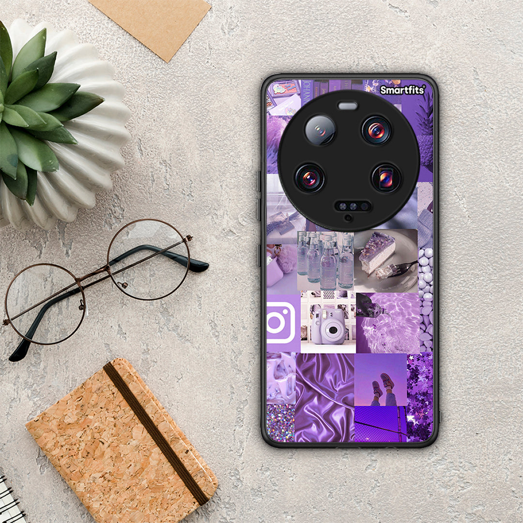 Θήκη Xiaomi 13 Ultra Purple Aesthetic Collage από τη Smartfits με σχέδιο στο πίσω μέρος και μαύρο περίβλημα | Xiaomi 13 Ultra Purple Aesthetic Collage Case with Colorful Back and Black Bezels