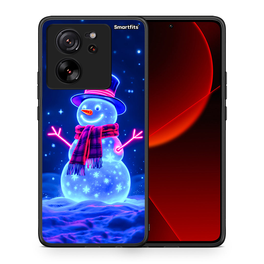 Θήκη Xiaomi 13T Christmas Neon Snowman από τη Smartfits με σχέδιο στο πίσω μέρος και μαύρο περίβλημα | Xiaomi 13T Christmas Neon Snowman case with colorful back and black bezels