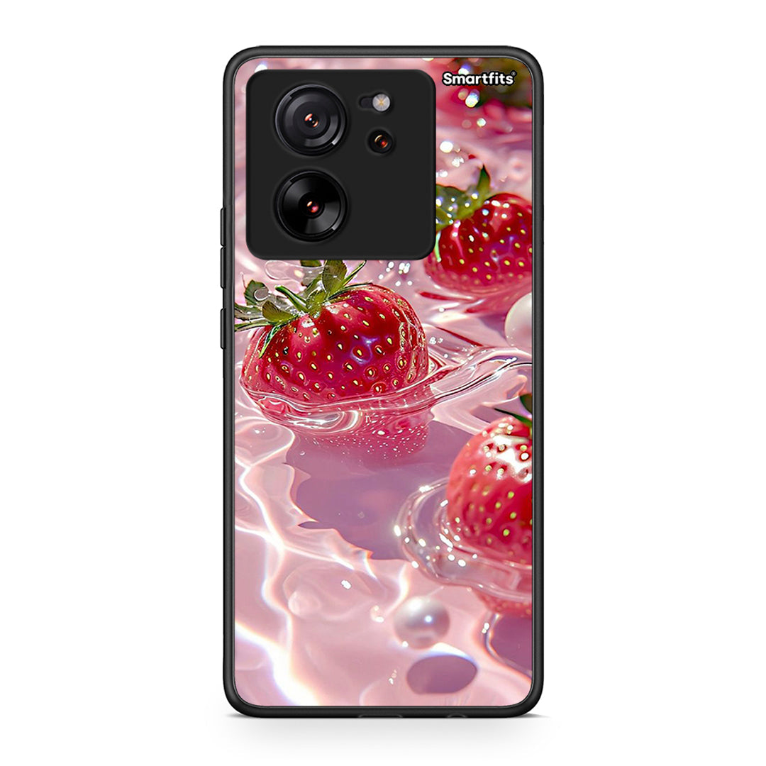 Xiaomi 13T Juicy Strawberries θήκη από τη Smartfits με σχέδιο στο πίσω μέρος και μαύρο περίβλημα | Smartphone case with colorful back and black bezels by Smartfits