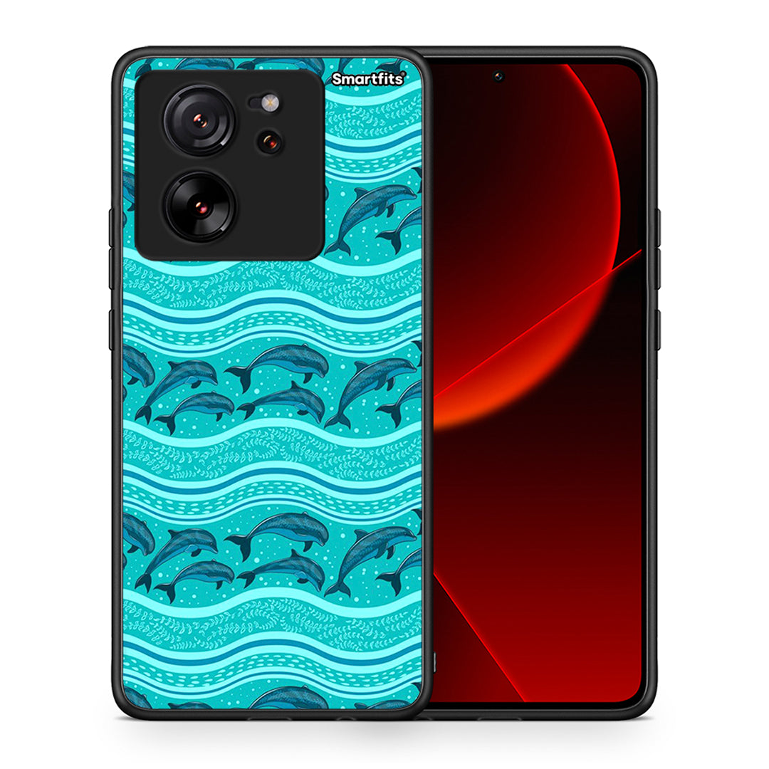 Θήκη Xiaomi 13T Swimming Dolphins από τη Smartfits με σχέδιο στο πίσω μέρος και μαύρο περίβλημα | Xiaomi 13T Swimming Dolphins case with colorful back and black bezels
