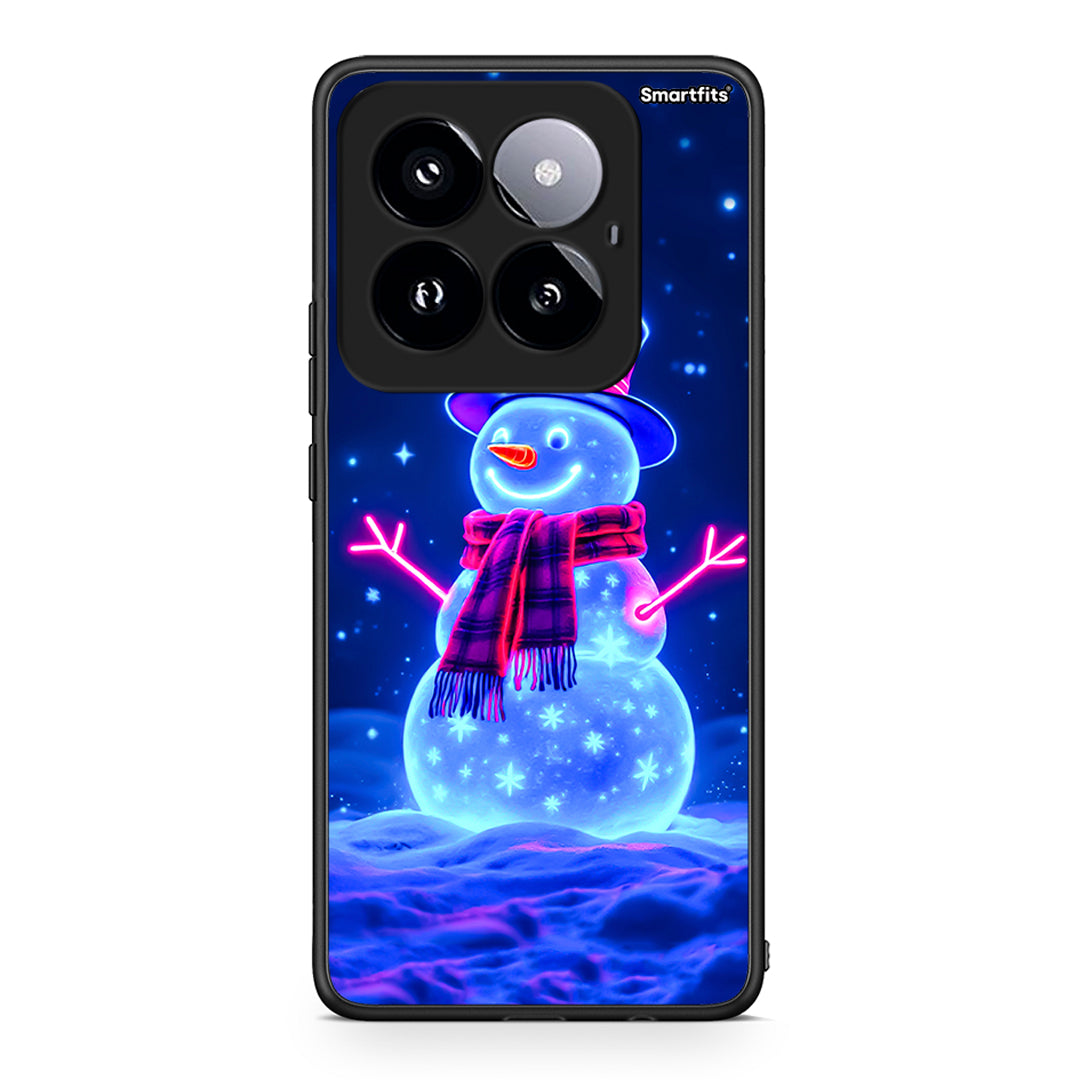 Xiaomi 14 Pro 5G Christmas Neon Snowman θήκη από τη Smartfits με σχέδιο στο πίσω μέρος και μαύρο περίβλημα | Smartphone case with colorful back and black bezels by Smartfits