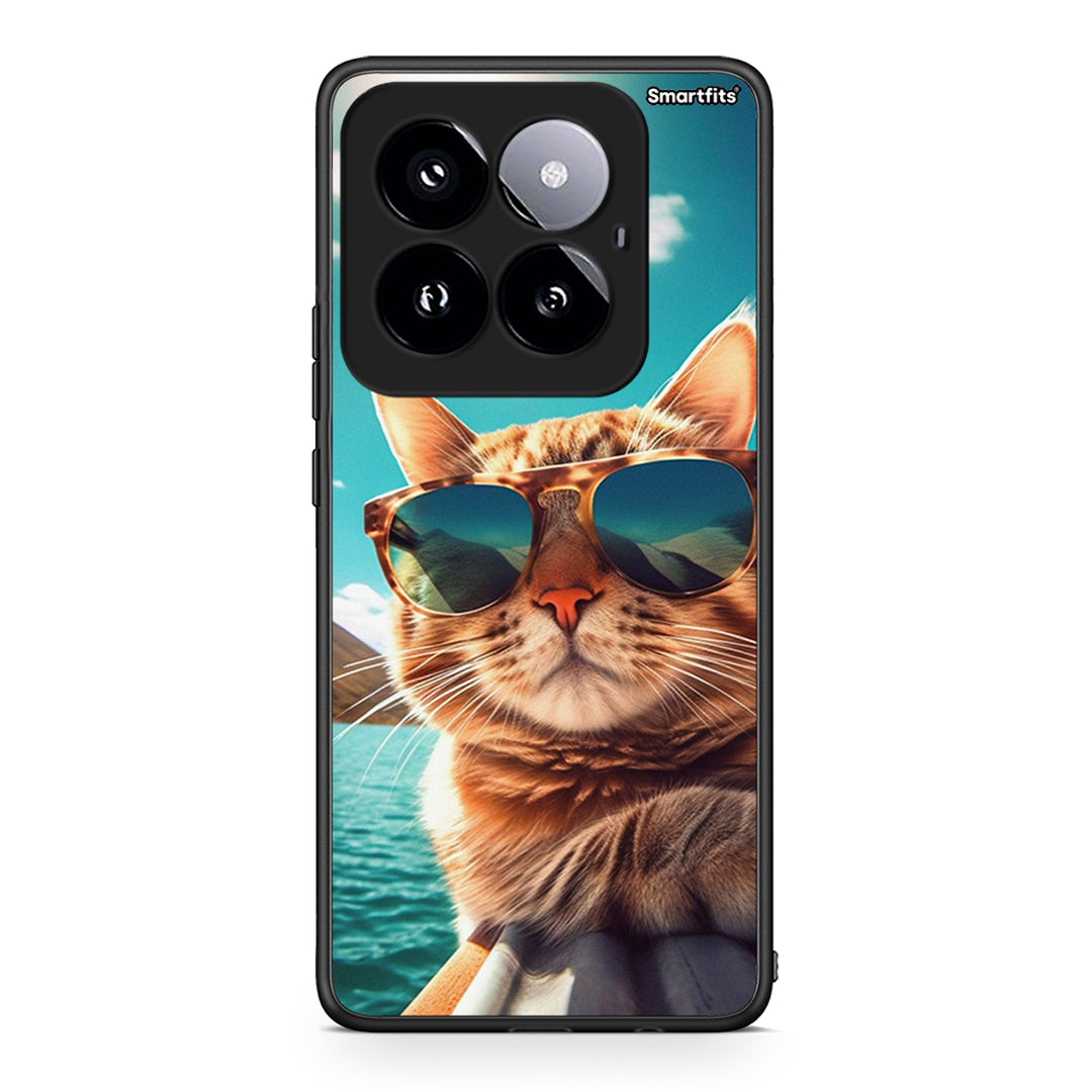 Xiaomi 14 Pro 5G Summer Cat θήκη από τη Smartfits με σχέδιο στο πίσω μέρος και μαύρο περίβλημα | Smartphone case with colorful back and black bezels by Smartfits