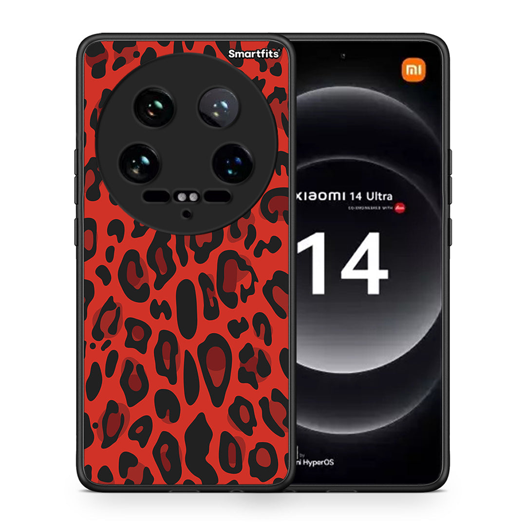 Θήκη Xiaomi 14 Ultra Red Leopard Animal από τη Smartfits με σχέδιο στο πίσω μέρος και μαύρο περίβλημα | Xiaomi 14 Ultra Red Leopard Animal case with colorful back and black bezels