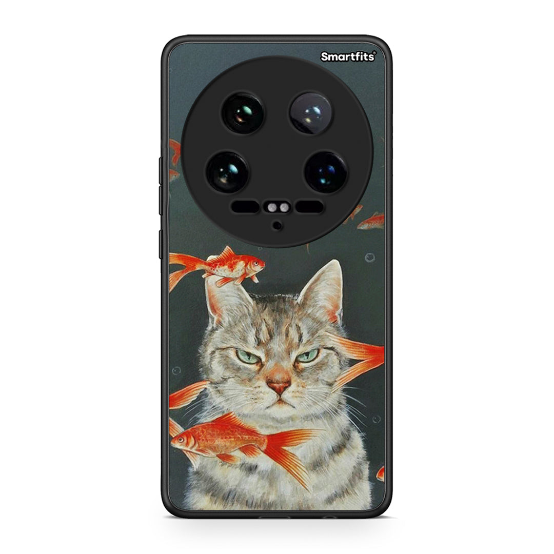 Xiaomi 14 Ultra Cat Goldfish θήκη από τη Smartfits με σχέδιο στο πίσω μέρος και μαύρο περίβλημα | Smartphone case with colorful back and black bezels by Smartfits