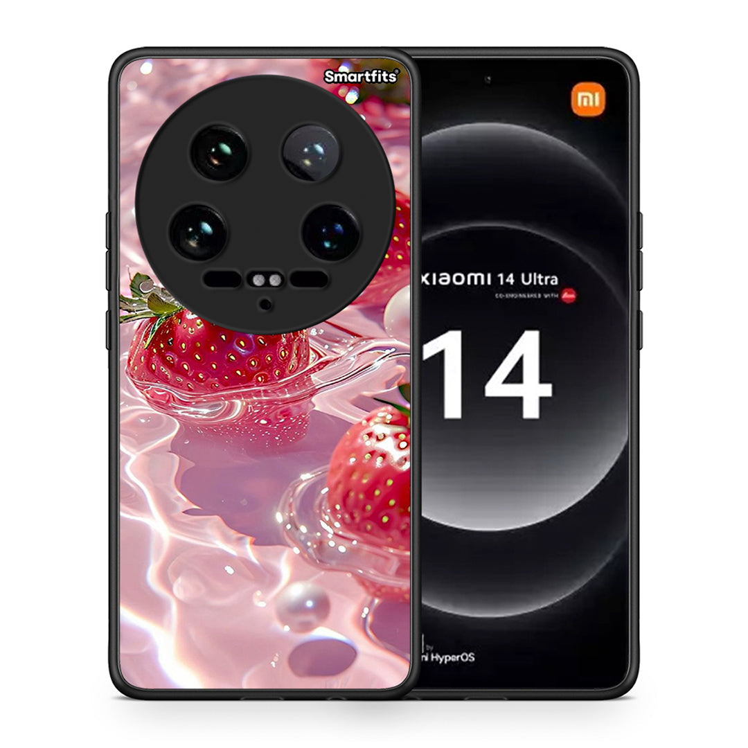 Θήκη Xiaomi 14 Ultra Juicy Strawberries από τη Smartfits με σχέδιο στο πίσω μέρος και μαύρο περίβλημα | Xiaomi 14 Ultra Juicy Strawberries case with colorful back and black bezels