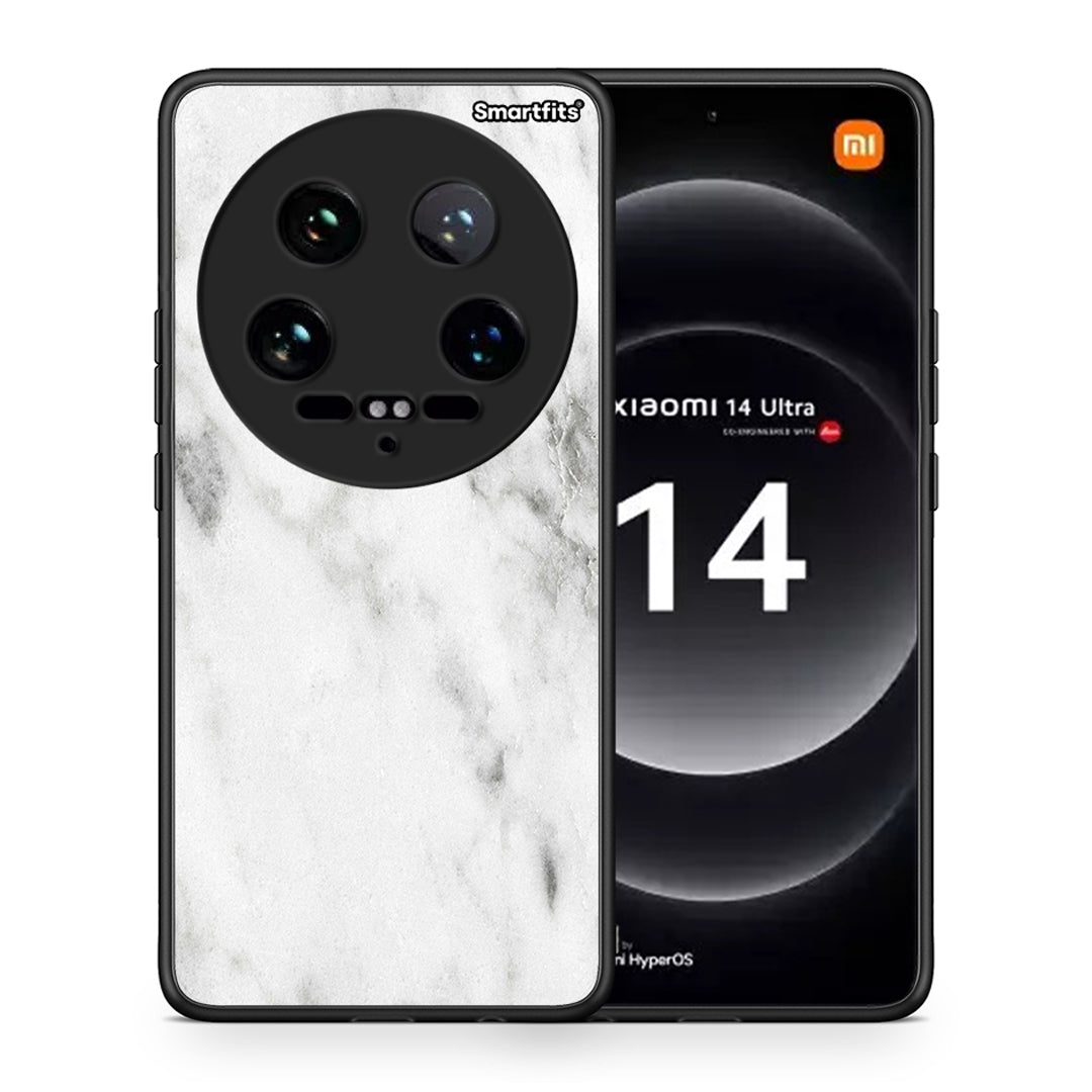 Θήκη Xiaomi 14 Ultra White Marble από τη Smartfits με σχέδιο στο πίσω μέρος και μαύρο περίβλημα | Xiaomi 14 Ultra White Marble case with colorful back and black bezels