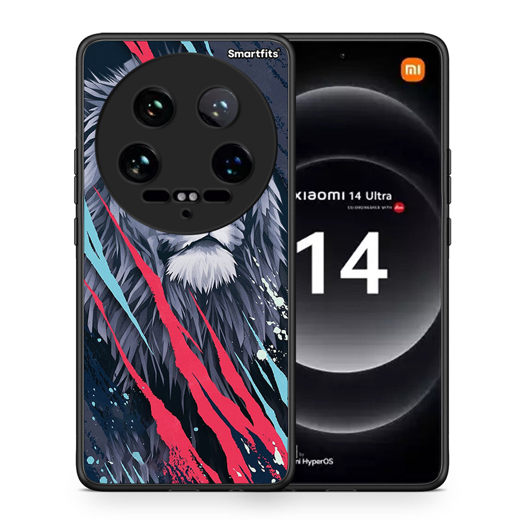 Θήκη Xiaomi 14 Ultra Lion Designer PopArt από τη Smartfits με σχέδιο στο πίσω μέρος και μαύρο περίβλημα | Xiaomi 14 Ultra Lion Designer PopArt case with colorful back and black bezels