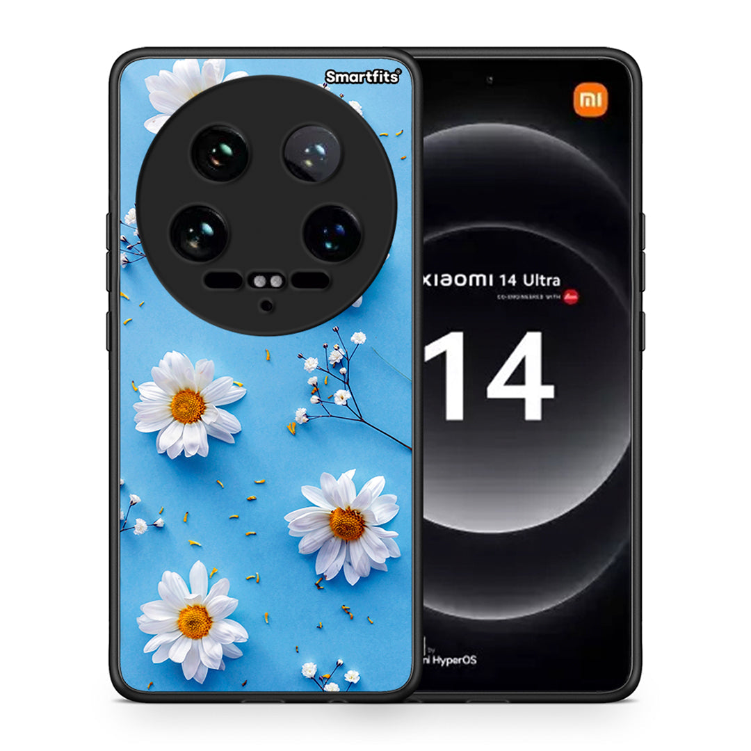 Θήκη Xiaomi 14 Ultra Real Daisies από τη Smartfits με σχέδιο στο πίσω μέρος και μαύρο περίβλημα | Xiaomi 14 Ultra Real Daisies case with colorful back and black bezels