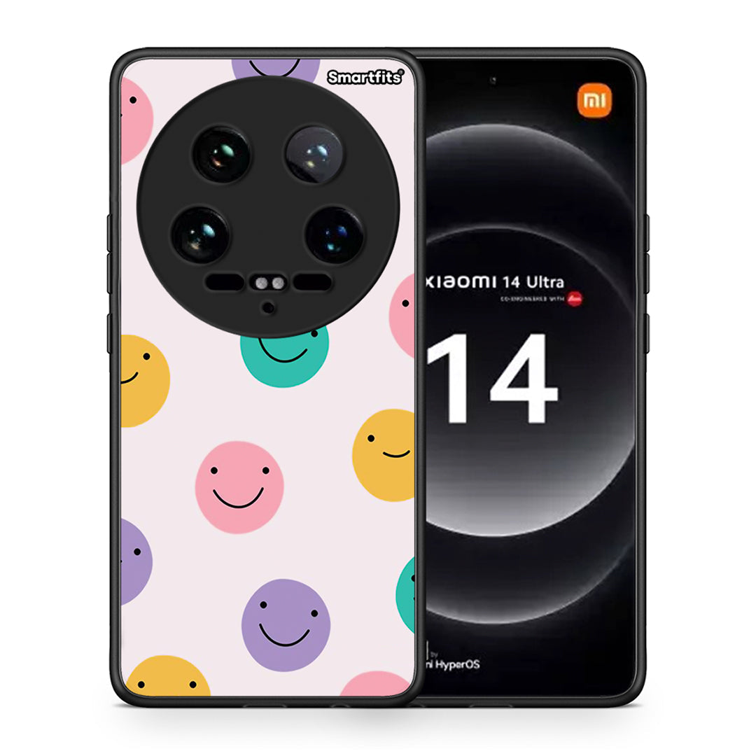 Θήκη Xiaomi 14 Ultra Smiley Faces από τη Smartfits με σχέδιο στο πίσω μέρος και μαύρο περίβλημα | Xiaomi 14 Ultra Smiley Faces case with colorful back and black bezels