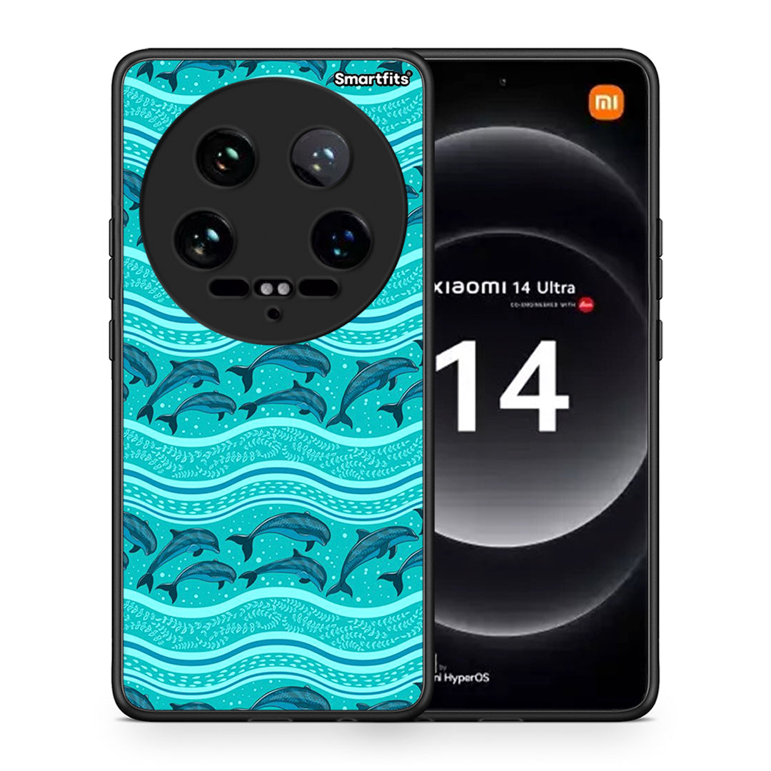 Θήκη Xiaomi 14 Ultra Swimming Dolphins από τη Smartfits με σχέδιο στο πίσω μέρος και μαύρο περίβλημα | Xiaomi 14 Ultra Swimming Dolphins case with colorful back and black bezels