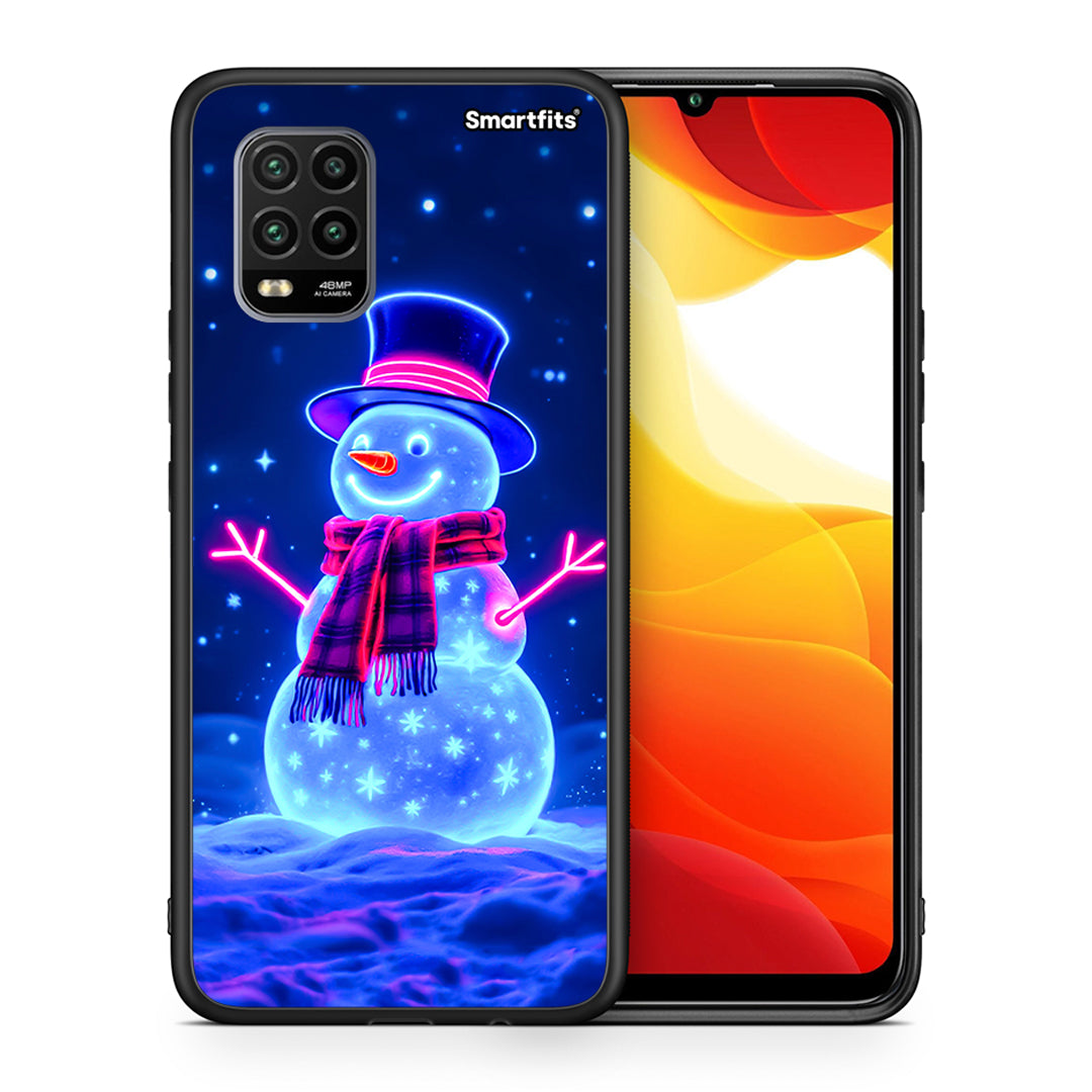 Θήκη Xiaomi Mi 10 Lite Christmas Neon Snowman από τη Smartfits με σχέδιο στο πίσω μέρος και μαύρο περίβλημα | Xiaomi Mi 10 Lite Christmas Neon Snowman case with colorful back and black bezels