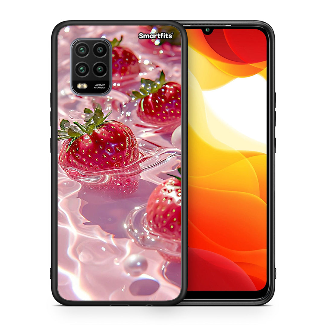 Θήκη Xiaomi Mi 10 Lite Juicy Strawberries από τη Smartfits με σχέδιο στο πίσω μέρος και μαύρο περίβλημα | Xiaomi Mi 10 Lite Juicy Strawberries case with colorful back and black bezels