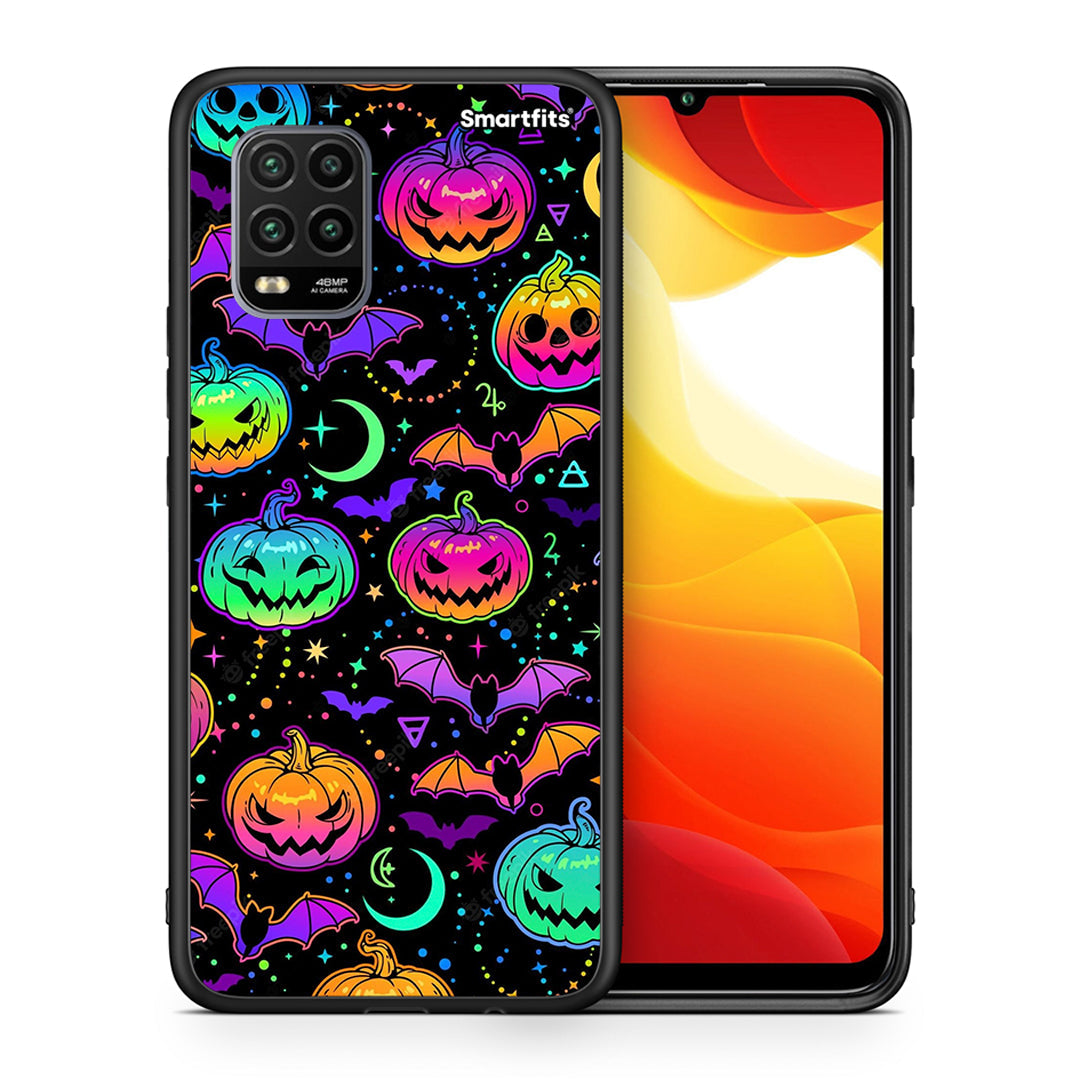 Θήκη Xiaomi Mi 10 Lite Neon Halloween από τη Smartfits με σχέδιο στο πίσω μέρος και μαύρο περίβλημα | Xiaomi Mi 10 Lite Neon Halloween case with colorful back and black bezels