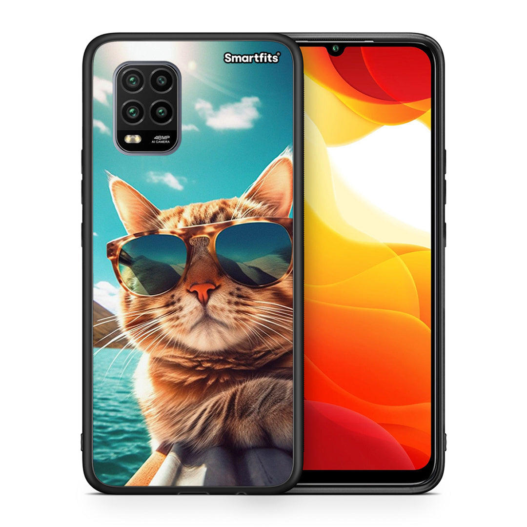 Θήκη Xiaomi Mi 10 Lite Summer Cat από τη Smartfits με σχέδιο στο πίσω μέρος και μαύρο περίβλημα | Xiaomi Mi 10 Lite Summer Cat case with colorful back and black bezels