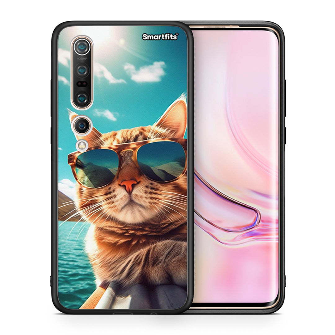 Θήκη Xiaomi Mi 10 Pro Summer Cat από τη Smartfits με σχέδιο στο πίσω μέρος και μαύρο περίβλημα | Xiaomi Mi 10 Pro Summer Cat case with colorful back and black bezels