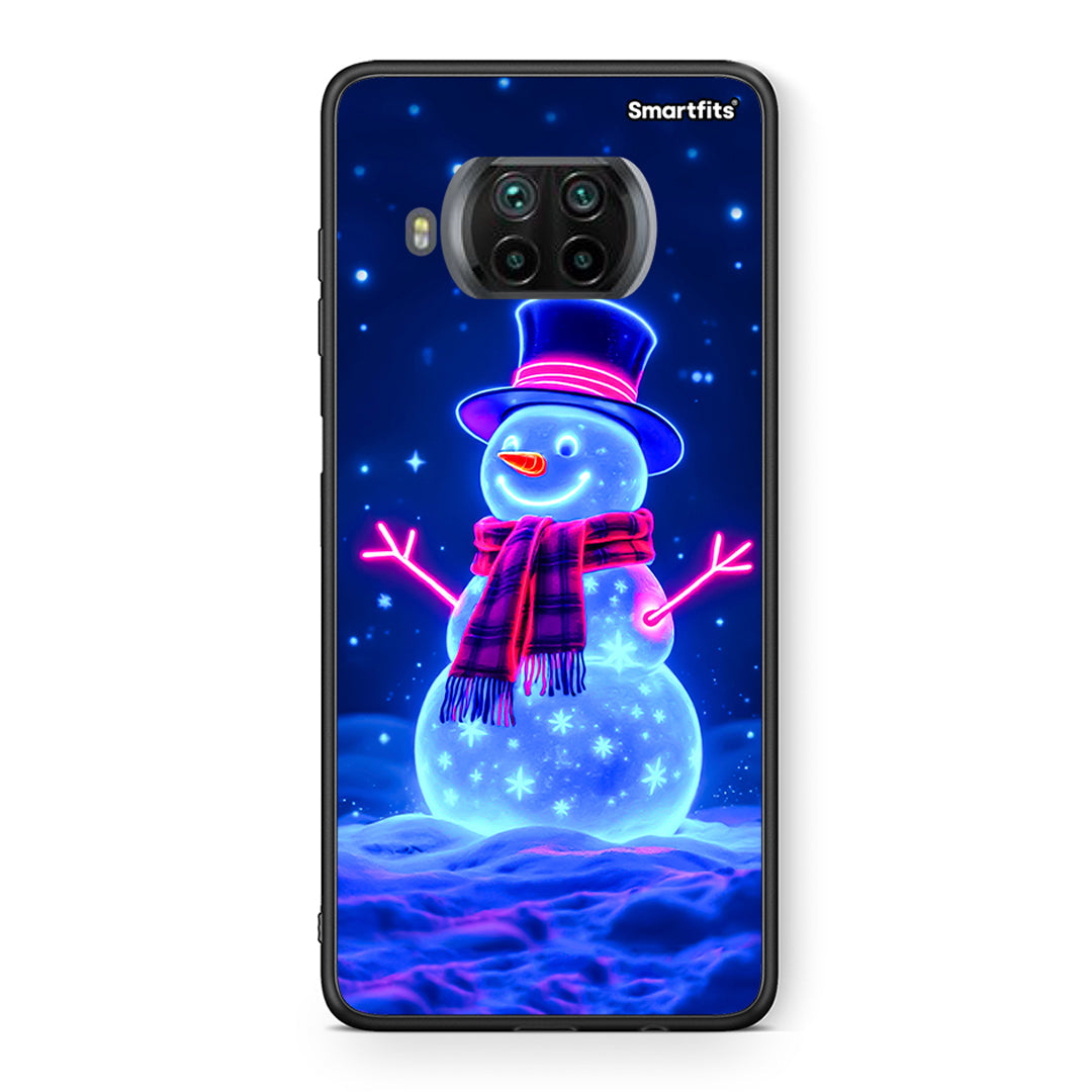 Θήκη Xiaomi Mi 10T Lite Christmas Neon Snowman από τη Smartfits με σχέδιο στο πίσω μέρος και μαύρο περίβλημα | Xiaomi Mi 10T Lite Christmas Neon Snowman case with colorful back and black bezels