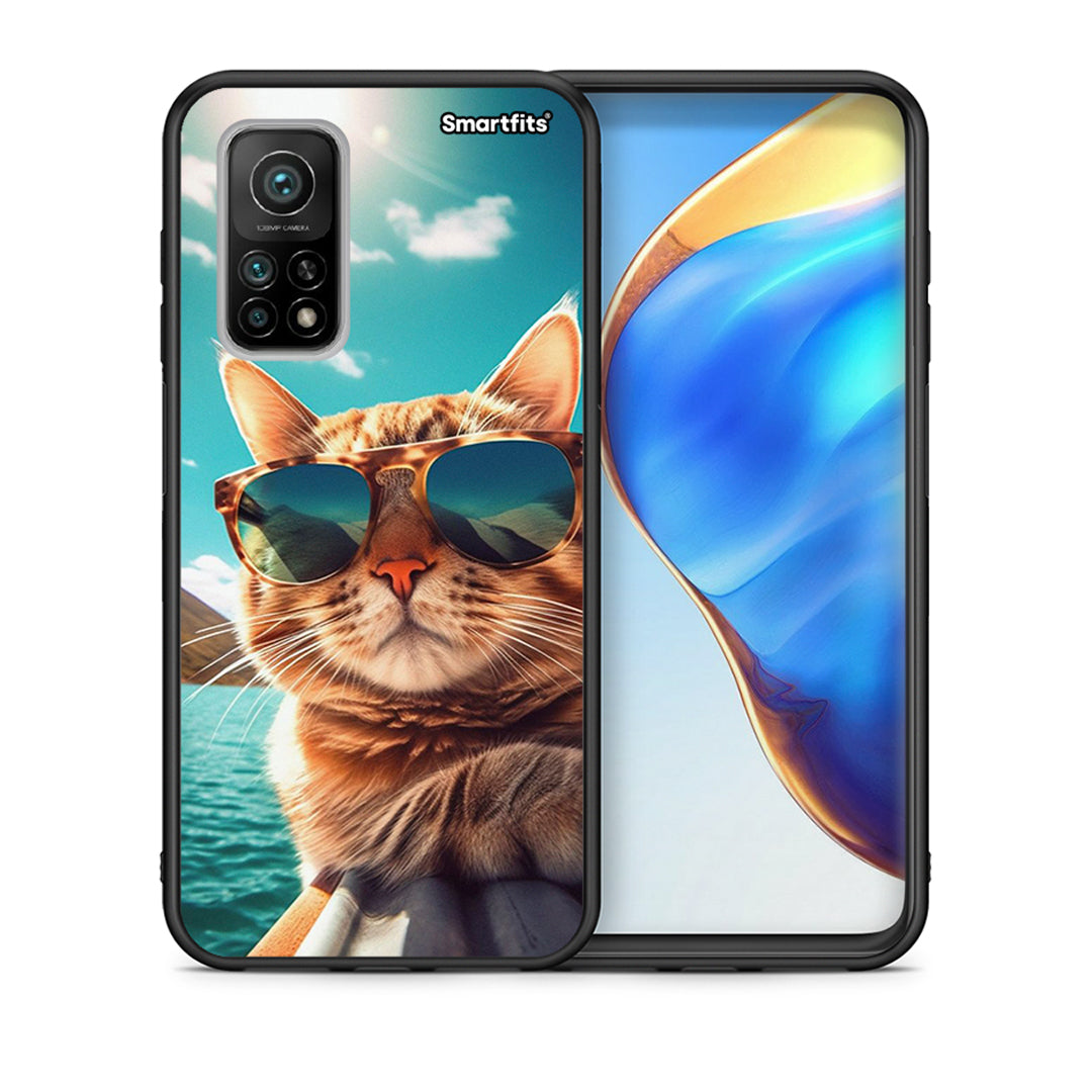 Θήκη Xiaomi Mi 10T/10T Pro Summer Cat από τη Smartfits με σχέδιο στο πίσω μέρος και μαύρο περίβλημα | Xiaomi Mi 10T/10T Pro Summer Cat case with colorful back and black bezels