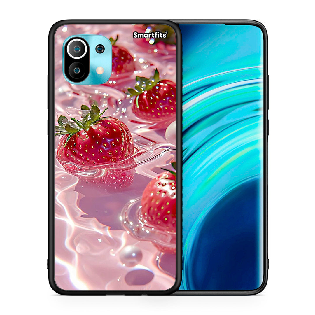Θήκη Xiaomi Mi 11 Juicy Strawberries από τη Smartfits με σχέδιο στο πίσω μέρος και μαύρο περίβλημα | Xiaomi Mi 11 Juicy Strawberries case with colorful back and black bezels
